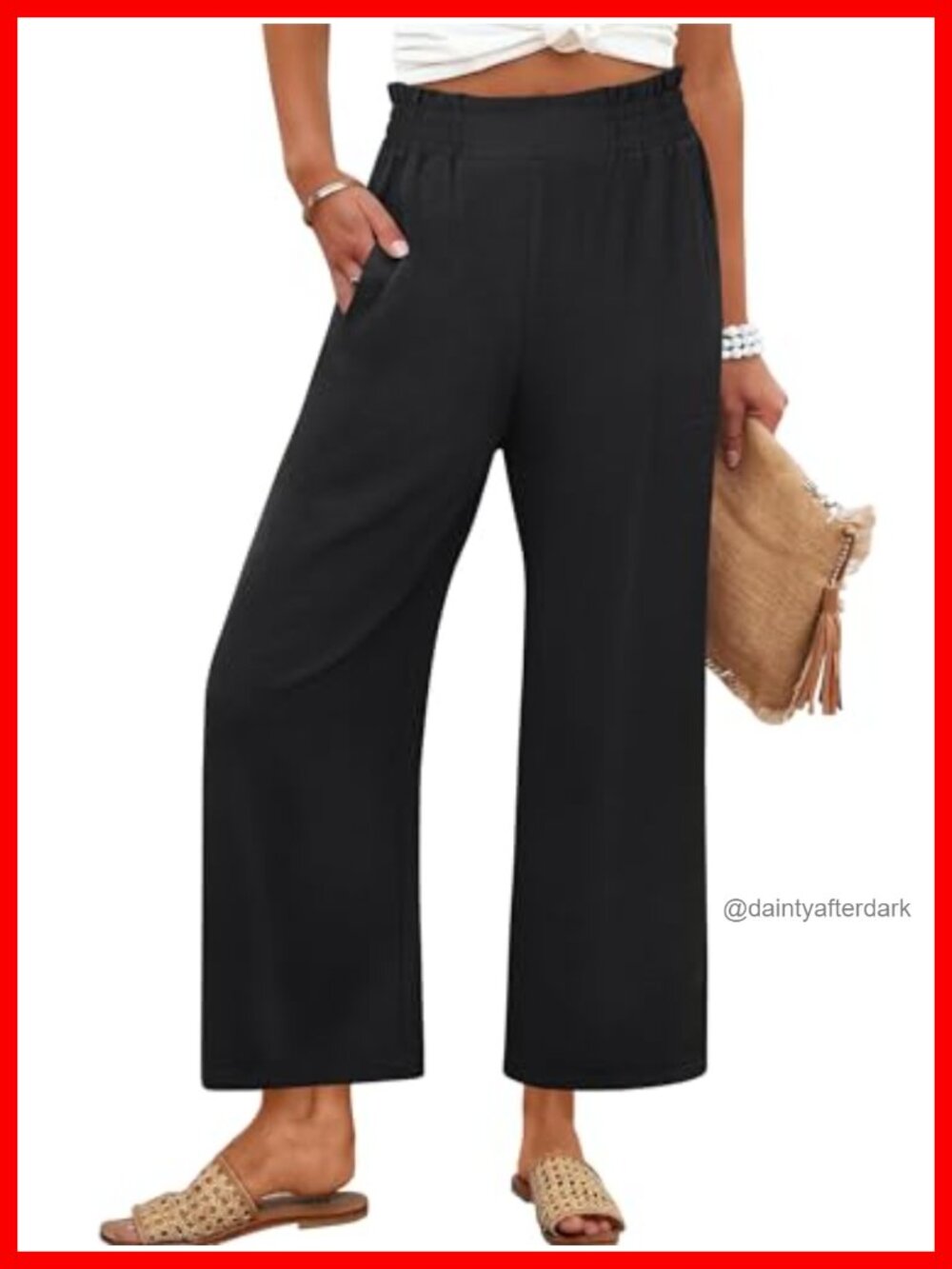 Wide Leg Cropped Palazzo Trousers High Waist Pull On Pockets Work Pants